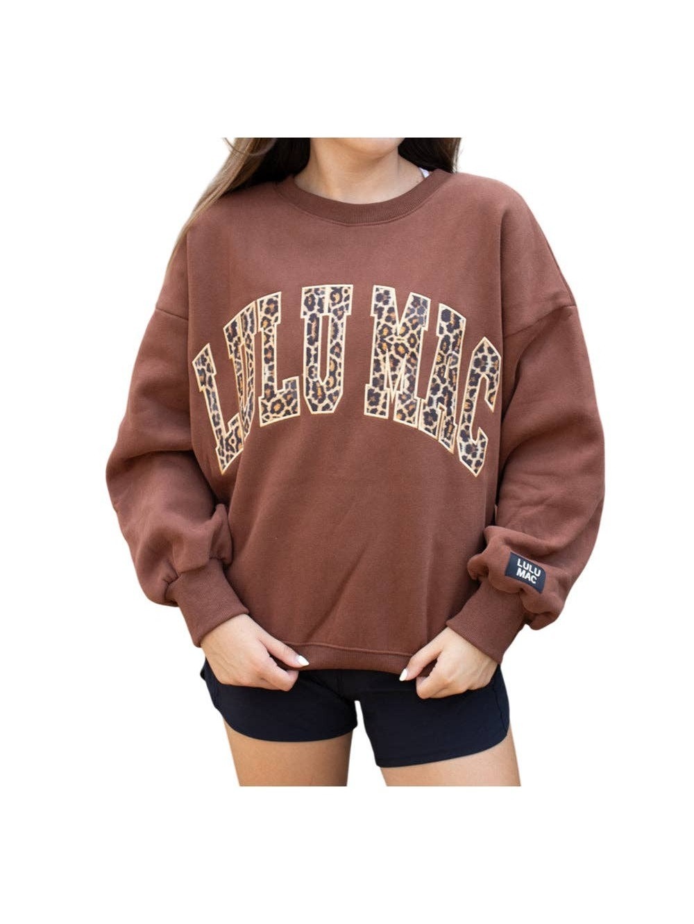 Lulu Mac Brown Leopard Logo Graphic Sweatshirt Large